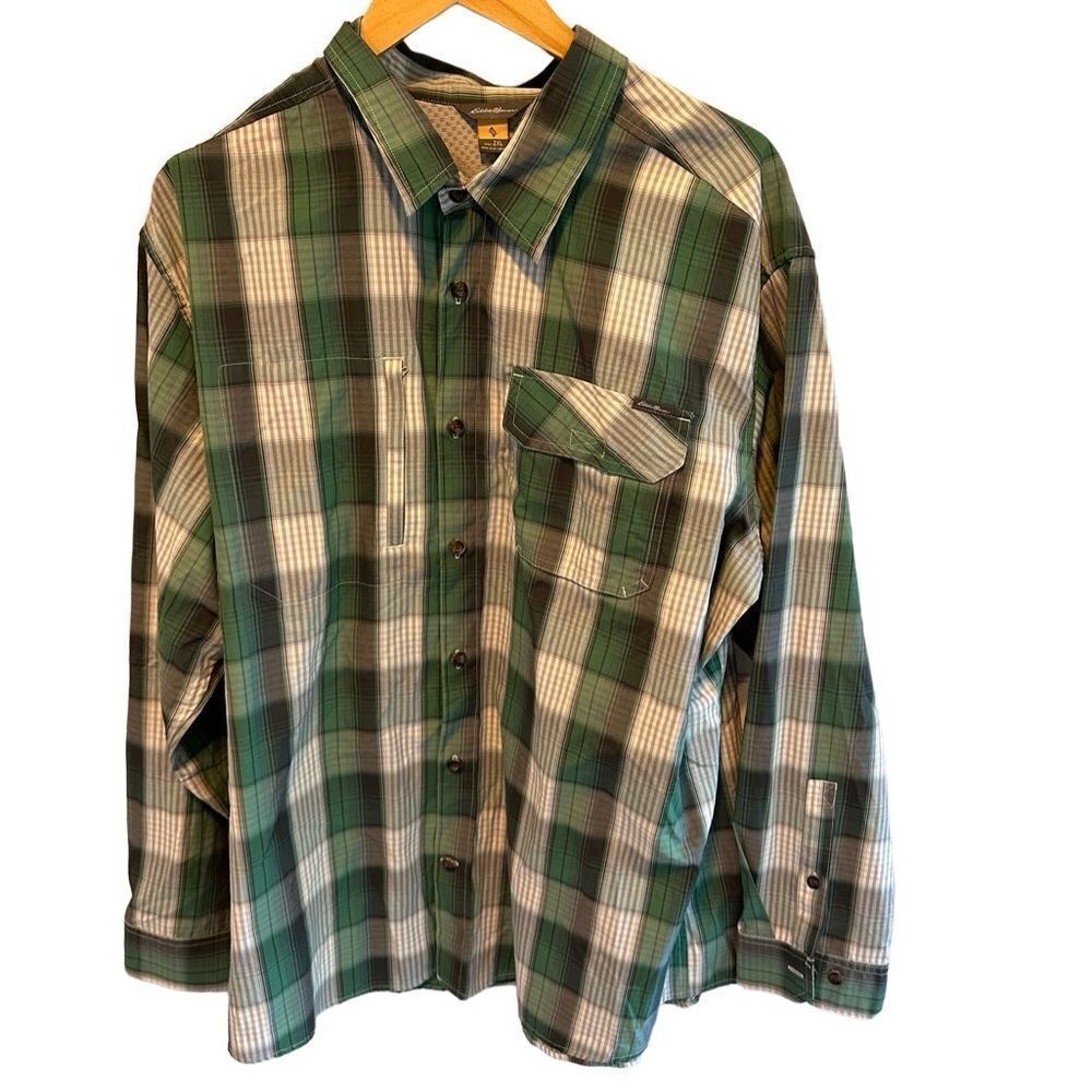 Eddie Bauer Green Plaid Classic Fit Button Down Shirt Men’s 2XL